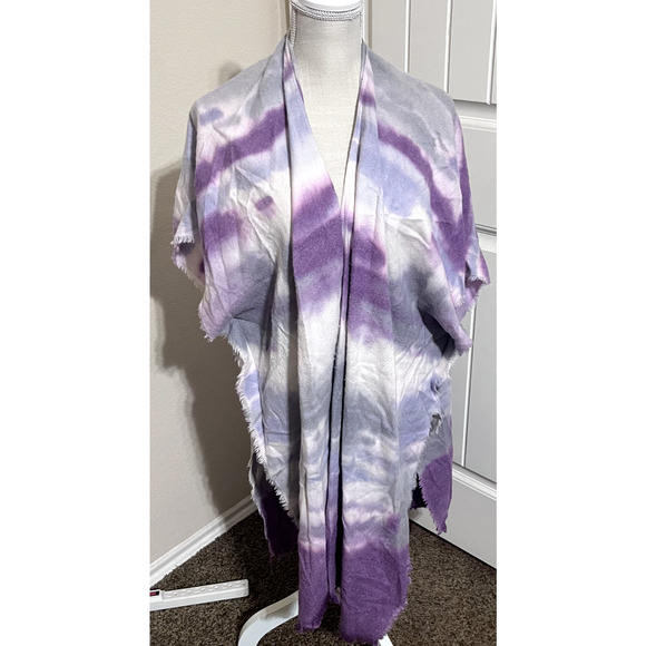 Free People Tie Dye Kimono Wrap sweater Purple Grey One size Boho shawl poncho - Picture 4 of 10